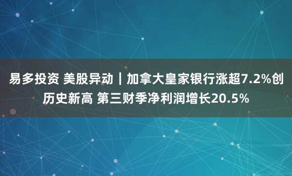 易多投资 美股异动｜加拿大皇家银行涨超7.2%创历史新高 第三财季净利润增长20.5%